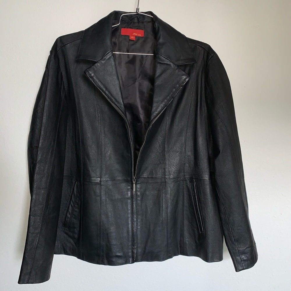 Black Leather Zip-Front Women's Jacket